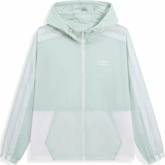 特步 拼色休闲运动风衣 男女同款 盐绿色/珍珠白