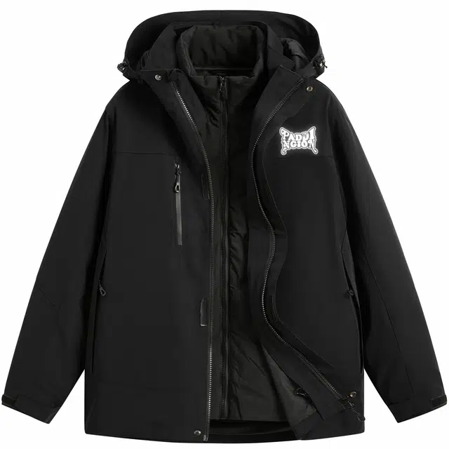 帕丁顿熊 简约字母反光印花纯色拼接休闲宽松可拆卸内胆防风防寒防水三合一外套保暖加厚羽绒服 男女同款