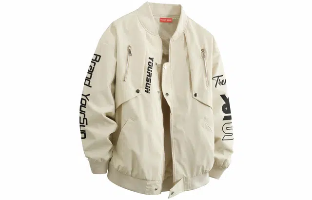 宜而爽 美式高街镂空字母印花休闲宽松防风保暖拉链百搭夹克外套 男女同款