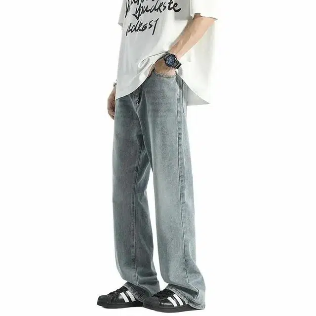 八哥 高街美式复古简约水洗弯刀裤做旧窄版时尚显高显瘦修身中腰柔软不硬舒适亲肤休闲运动垂感高级感牛仔裤 男女同款