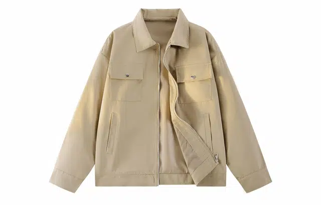 雅鹿 宽松纯色休闲工装飞行员舒适长袖夹克外套 男女同款 卡其色