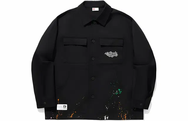 中国李宁 图案印花宽松休闲夹克外套 男款 黑色