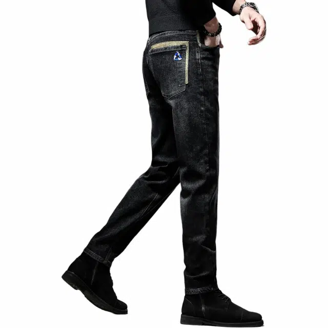 贵色 修身小脚弹力潮牌休闲长裤牛仔裤 男女同款 黑灰