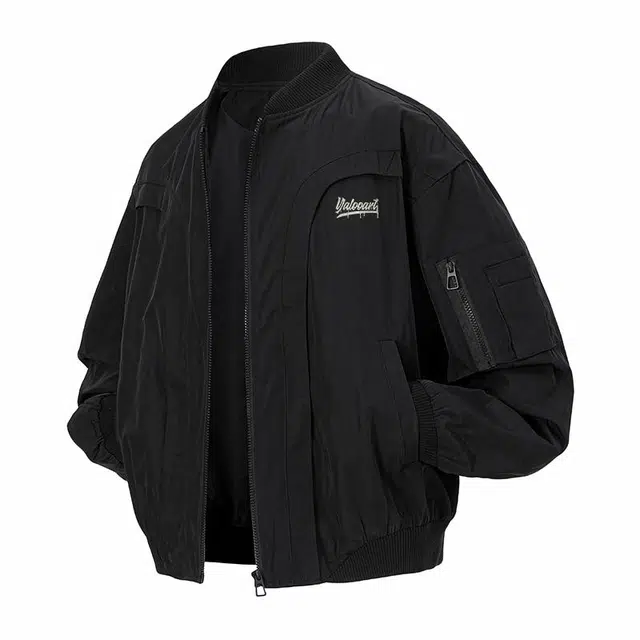 雅鹿 飞行员美式纯色潮流时尚舒适休闲宽松百搭夹克外套 男女同款 黑色