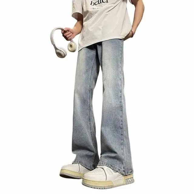 八哥 高街复古美式舒适中腰修身牛仔裤 男女同款