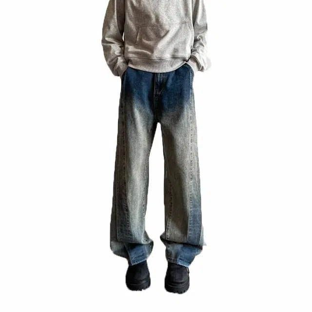 佐菲利 美式高街直筒宽松牛仔裤 男女同款 复古蓝