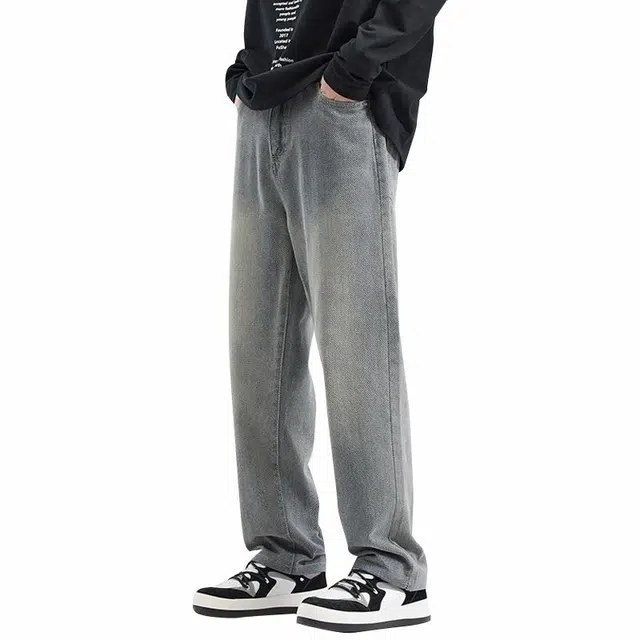 协协乐 美式阔腿男士宽松高街水洗牛仔裤 男女同款