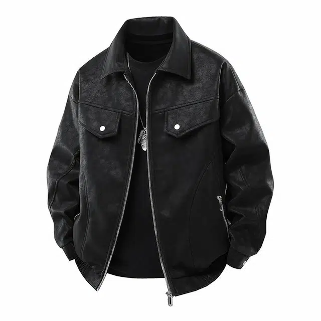 雅鹿 复古高街通勤百搭工装多口袋水洗做旧休闲翻领宽松教练皮夹克外套 男女同款