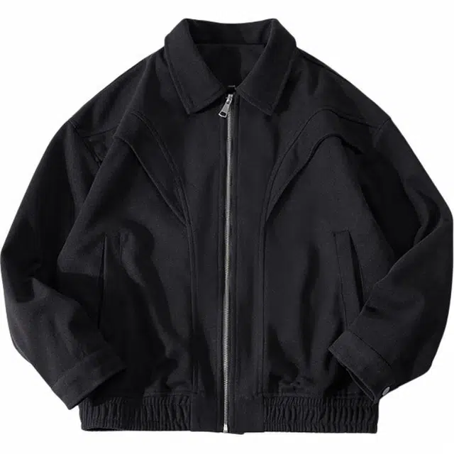 雅鹿 复古高街美式校园风拉链翻领夹克外套 男女同款 黑色