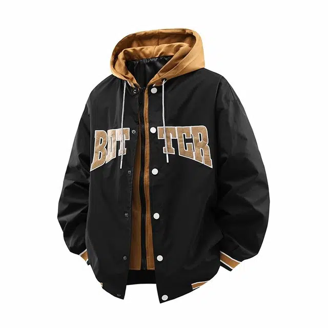 雅鹿 美式复古时尚连帽拉链长袖假两件夹克外套 男女同款