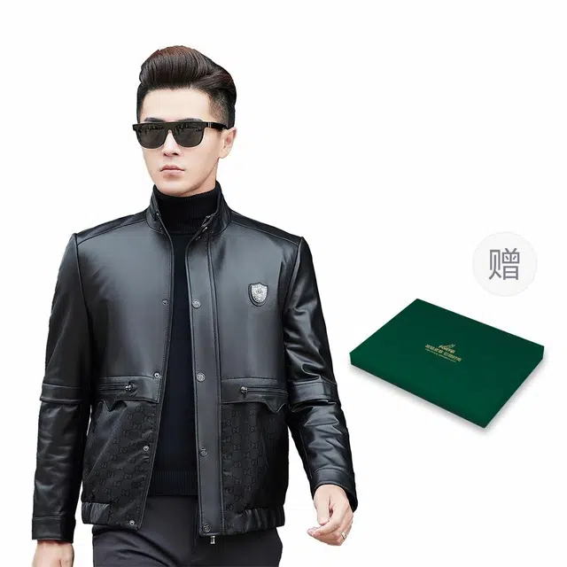 富铤 加厚防风舒适立领保暖皮衣 男款 黑色