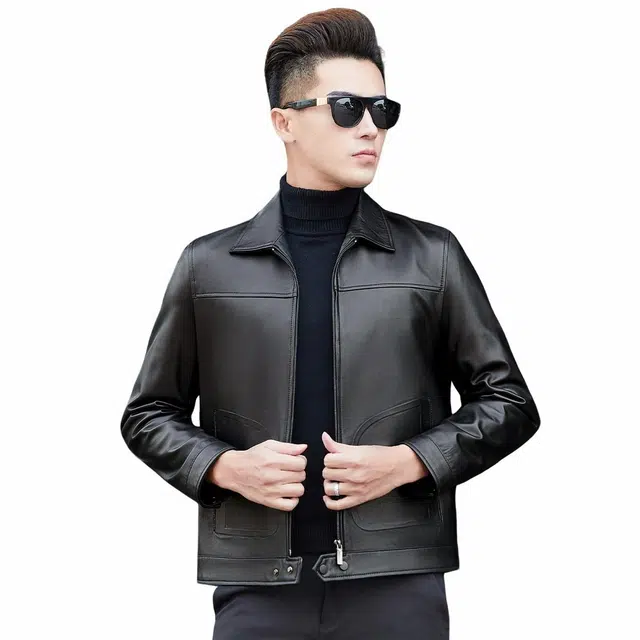 富铤 美式复古休闲百搭皮衣 男款 黑色