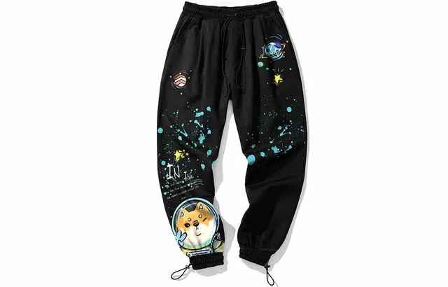 木村三社 萌宠印花宽松束脚休闲裤 男女同款 情侣款