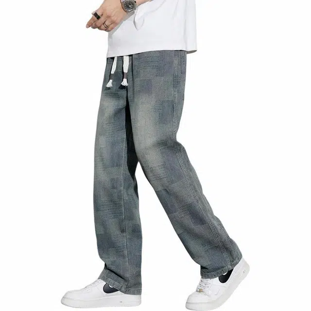 华夏儿女 美式潮牌宽松直筒百搭牛仔裤 男款