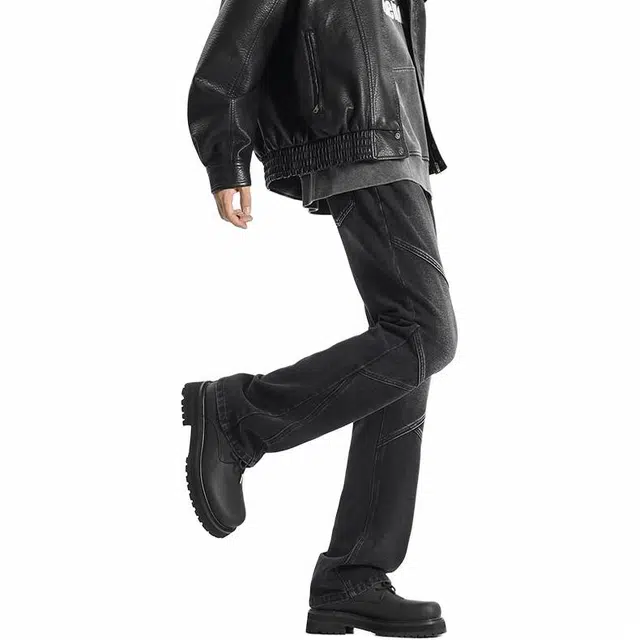 物质公式 美式高街风重工水洗小众拼接设计微喇牛仔裤 男女同款