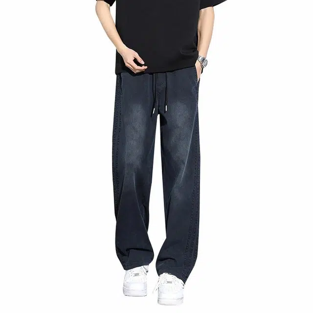 协协乐 百搭长裤系带直筒时尚舒适中腰宽松牛仔裤 男款