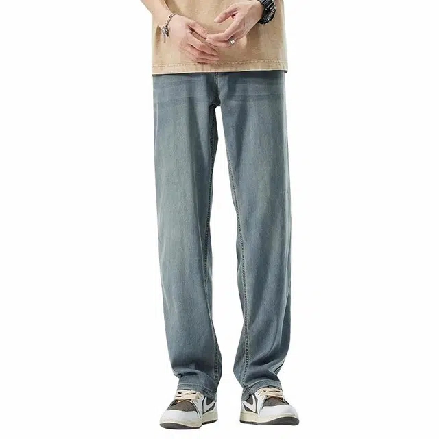 协协乐 潮牌垂感百搭直筒牛仔裤 男款 复古蓝