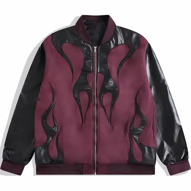 极限涡轮 美式高街火焰解构拼接潮流夹克外套 男女同款 黑色