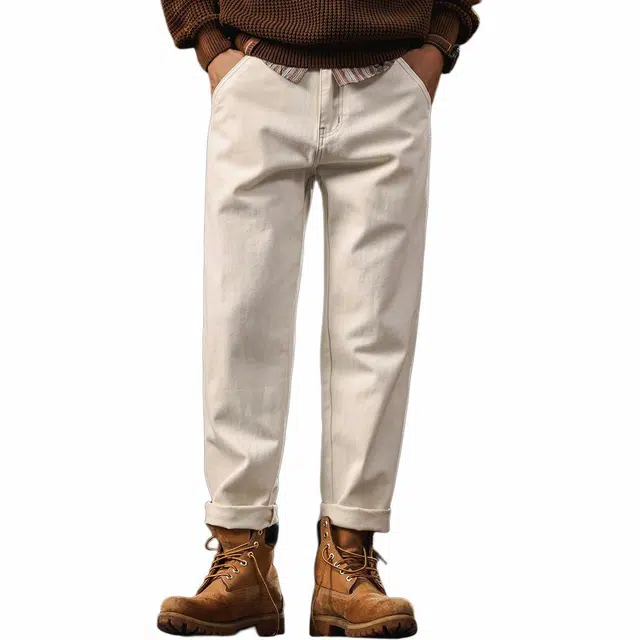 格蓝鹿 高端环保高级感潮牌直筒简约百搭休闲牛仔裤 男女同款 白色