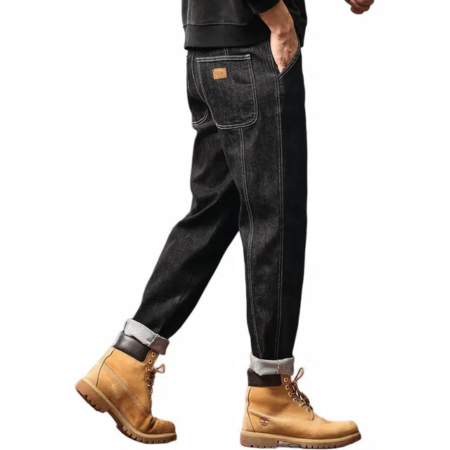 格蓝鹿 经典美式重磅原色复古防褪色百搭耐磨潮牌小脚直筒弹力大码休闲长裤牛仔裤 男女同款