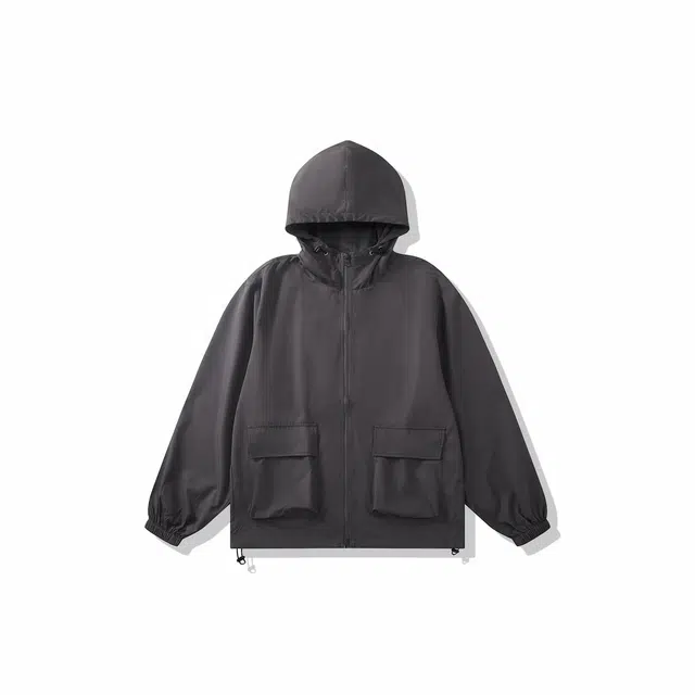 我是大卫 美式运动宽松百搭短款风衣港风工装大口袋连帽夹克外套 通用 深灰色