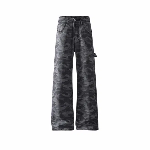 宝米卡 美式高街工装复古宽松牛仔裤 男女同款 迷彩