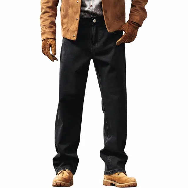 格蓝鹿 经典美式复古水洗直筒阔腿牛仔裤 男女同款 黑色