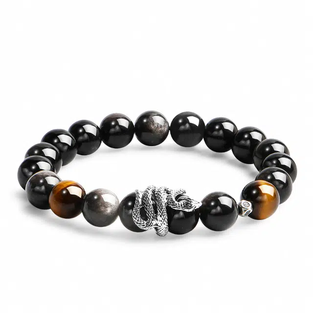 【祥瑞福蛇】 印象眸 新中式经典国潮本命年生肖蛇小众设计感转运珠日常通勤风手饰 礼盒包装#好运 黑曜石 手串 男款