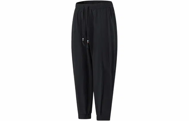 中国李宁 纯色中腰束脚运动裤 男款 黑色