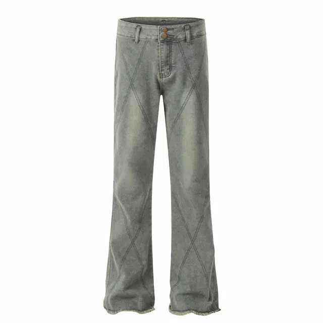 木林森 美式嘻哈复古做旧垂感直筒牛仔裤 男女同款 蓝色