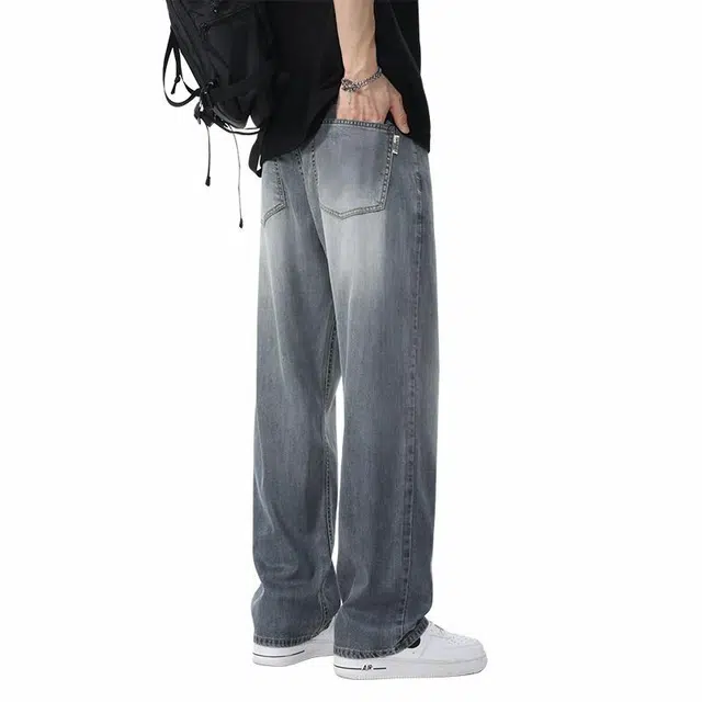 协协乐 宽松百搭时尚直筒休闲时尚牛仔裤 男款 蓝灰