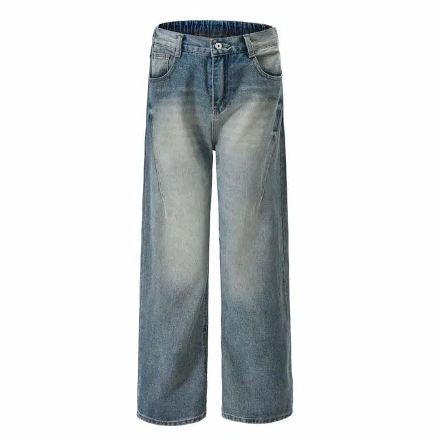 宝米卡 直筒宽松休闲舒适牛仔裤 男女同款 蓝色