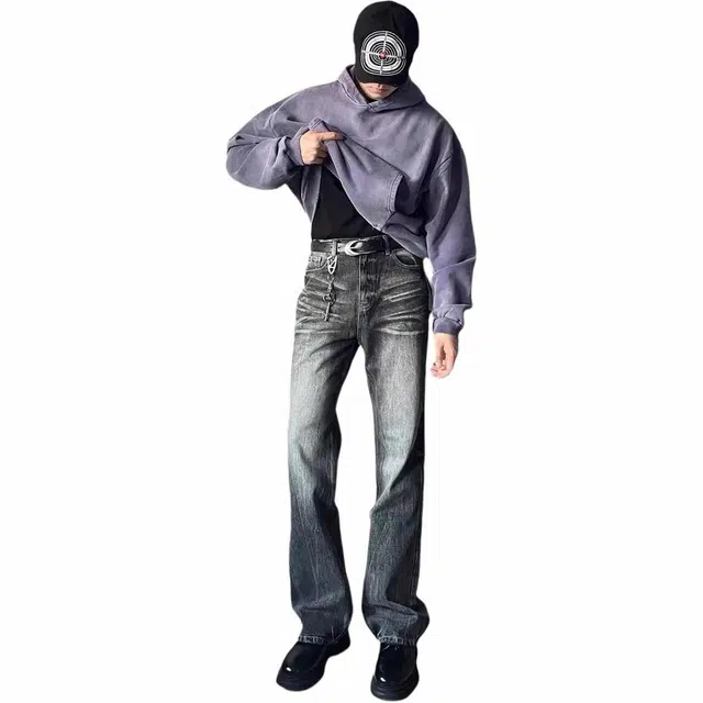 宝米卡 美式高街时尚百搭修身喇叭牛仔裤 男女同款 黑色