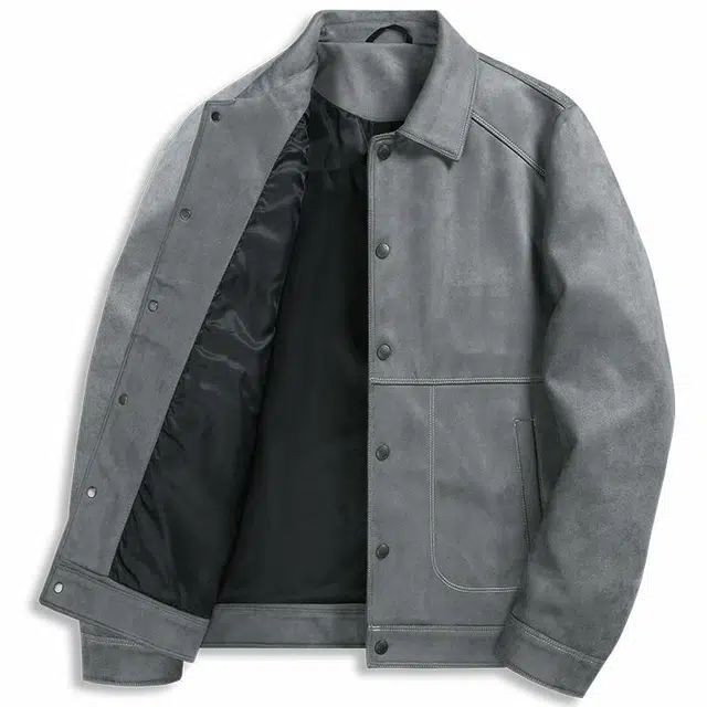 与狼共舞 复合麂皮高级感抗皱防风翻领夹克外套 男款