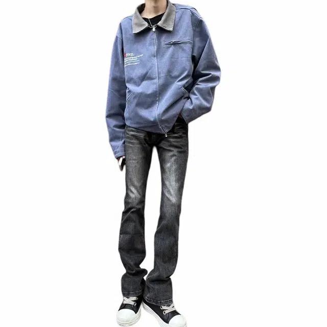 宝米卡 美式重磅高街重磅水洗舒适质感微喇修身废土风百搭牛仔裤 男女同款