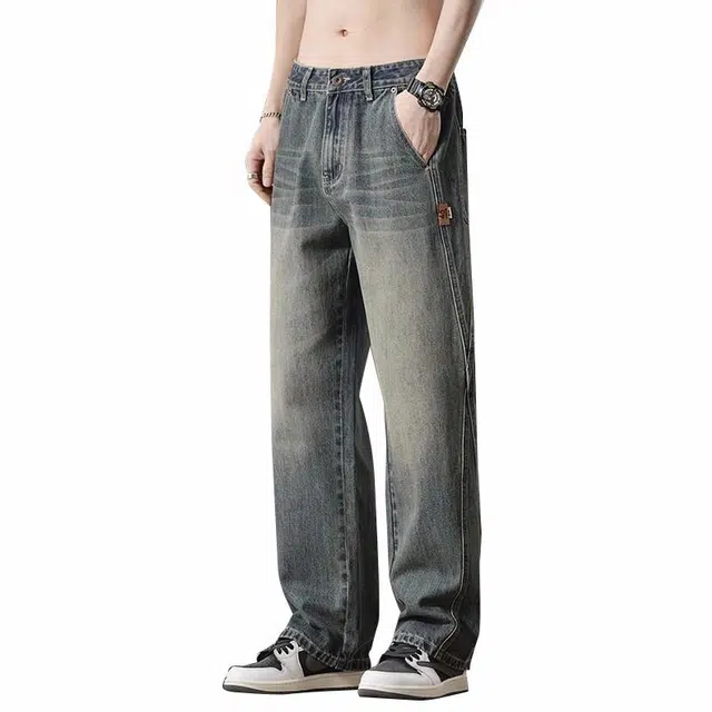 协协乐 美式高街舒适时尚百搭直筒牛仔裤 男款 复古蓝