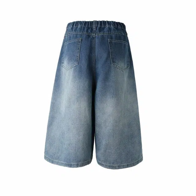 加荣 渐变水洗五分裤潮牌宽松复古黑色中裤美式高街直筒休闲裤外穿高级感百搭牛仔短裤 男女同款