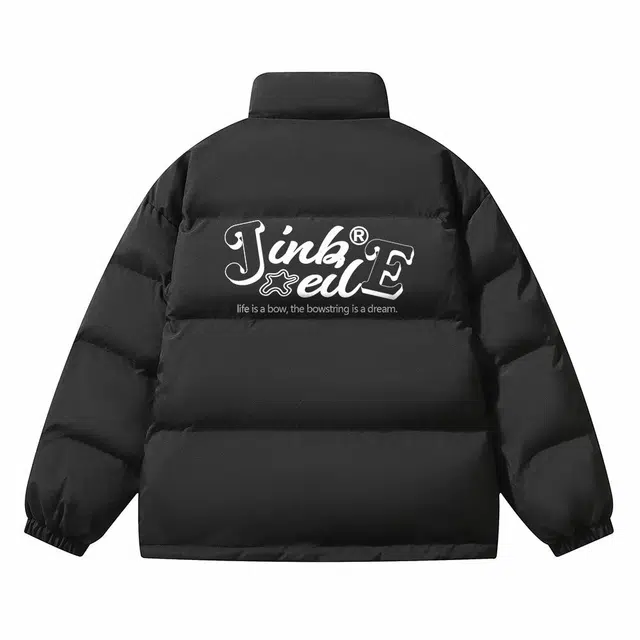 金贝勒 趣味手绘字母印花美式宽松落肩休闲户外加厚防寒防风保暖立领面包棉服 男女同款