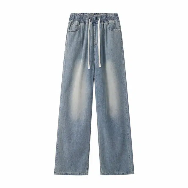 加荣 宽松直筒水洗做旧高街复古牛仔裤 男女同款