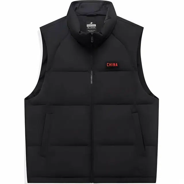 特步 篮球系列运动生活系列 字母拉链立领舒适透气休闲羽绒服 男款 正黑色