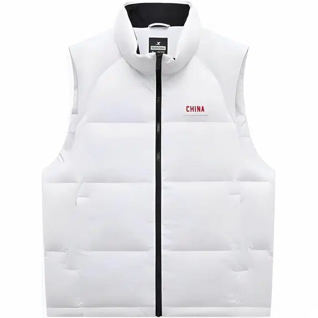 特步 篮球系列运动生活系列 字母拉链立领舒适透气休闲羽绒服 男款 珍珠白