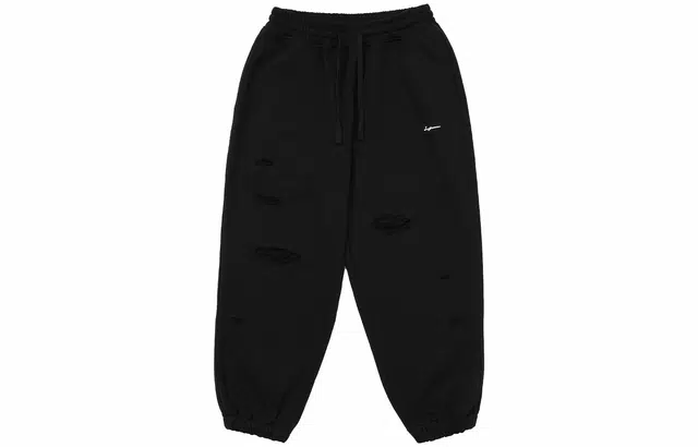 鹿家门 新款不规则破洞卫裤宽松微弹束脚裤健身针织运动裤 男女同款