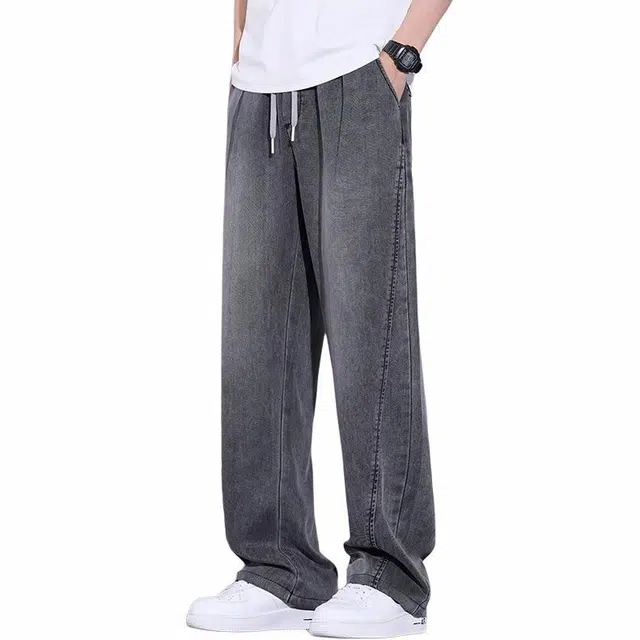 隐狼世家 美式潮牌百搭时尚舒适中腰宽松直筒系带长裤牛仔裤 男款