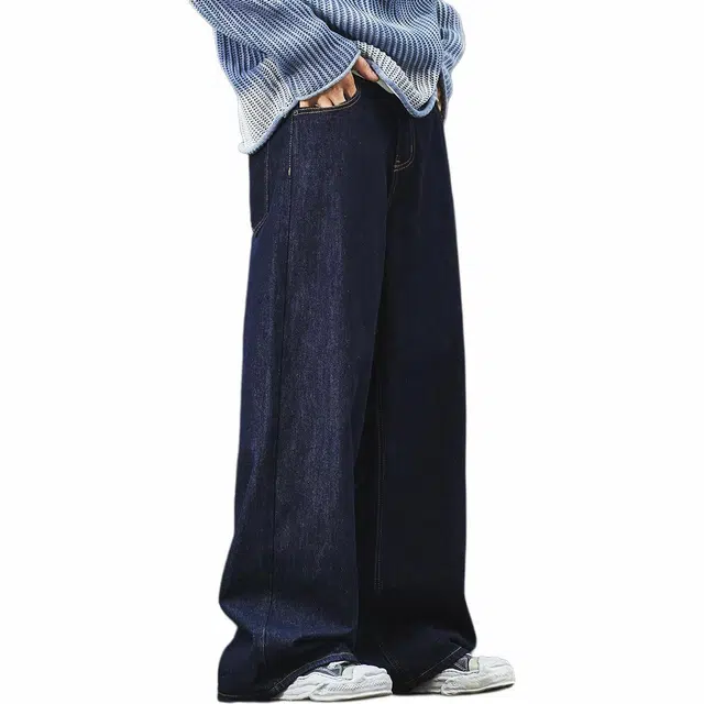 格蓝鹿 高端美式复古做旧水洗直筒牛仔裤 男女同款 深蓝