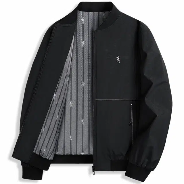 与狼共舞 经典休闲系列 通勤百搭棒球领夹克外套 男款 黑色