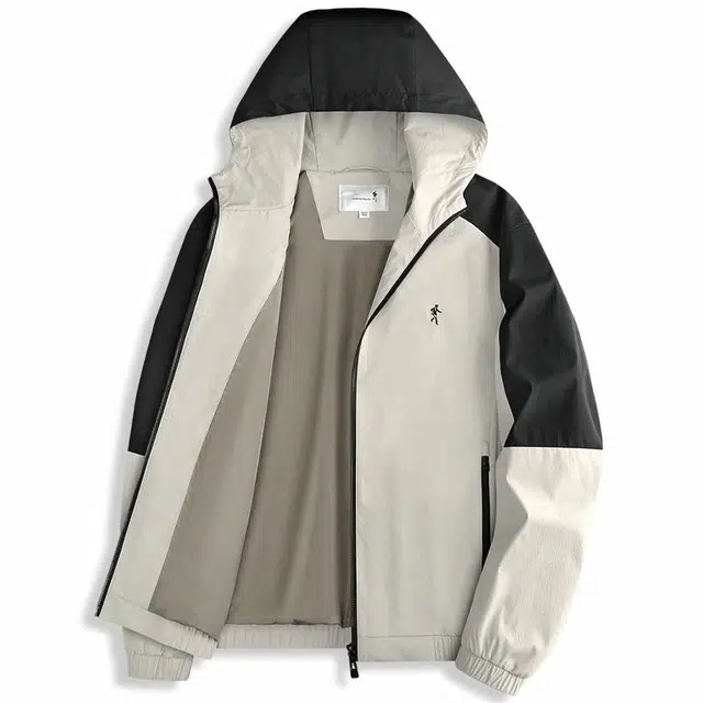 与狼共舞 户外休闲系列 防风抗皱撞色宽松连帽夹克外套 男款 浅卡其