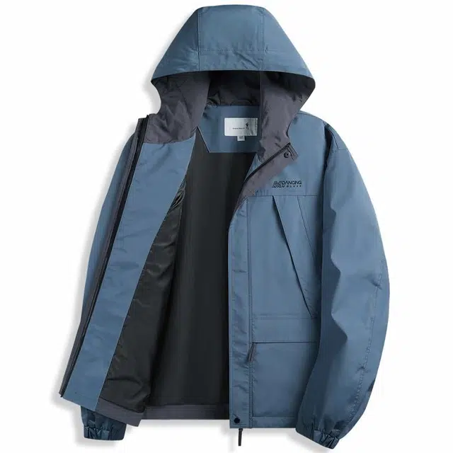 与狼共舞 户外山系防风防泼水时尚通勤百搭连帽夹克外套 男款 雾霾蓝