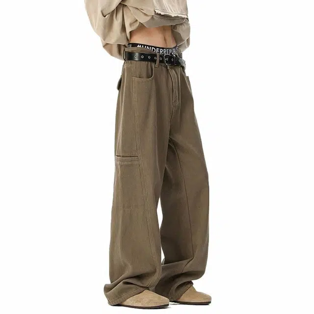 顶峰保罗 宽松直筒休闲垂感百搭潮流复古舒适牛仔裤 男女同款