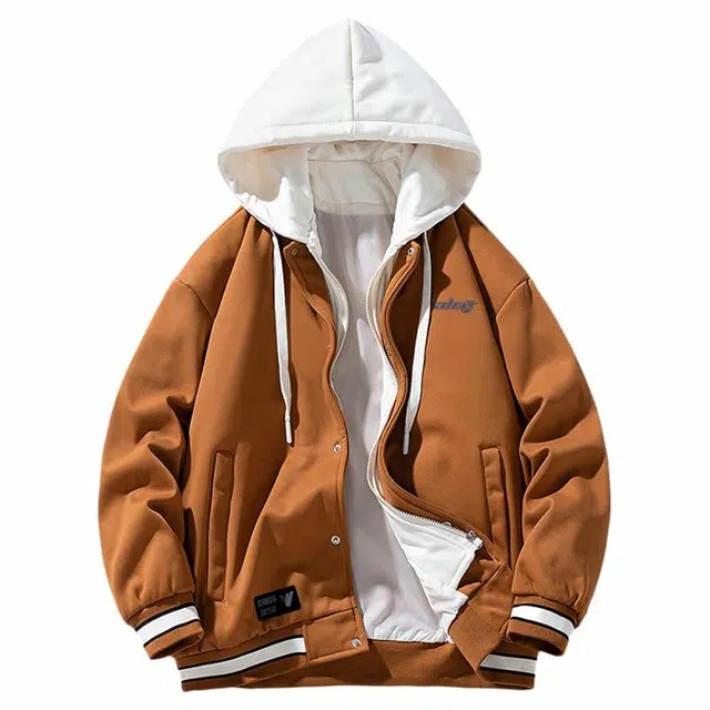 雅鹿 品牌潮流休闲户外亲肤舒适宽松字母连帽百搭假两件拼接夹克外套 男女同款