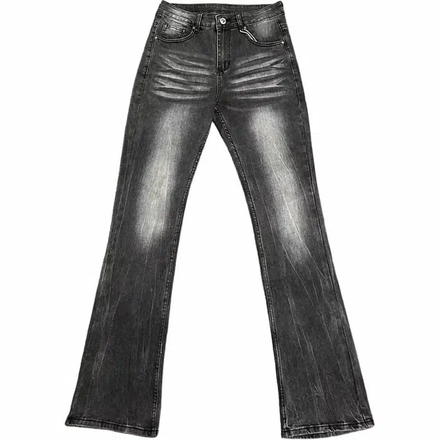 极限涡轮 美式复古高街直筒修身牛仔裤 男女同款 黑灰色